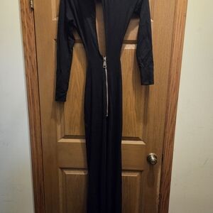 Black Silver Long Sleeve Plunge Bodycon Dress